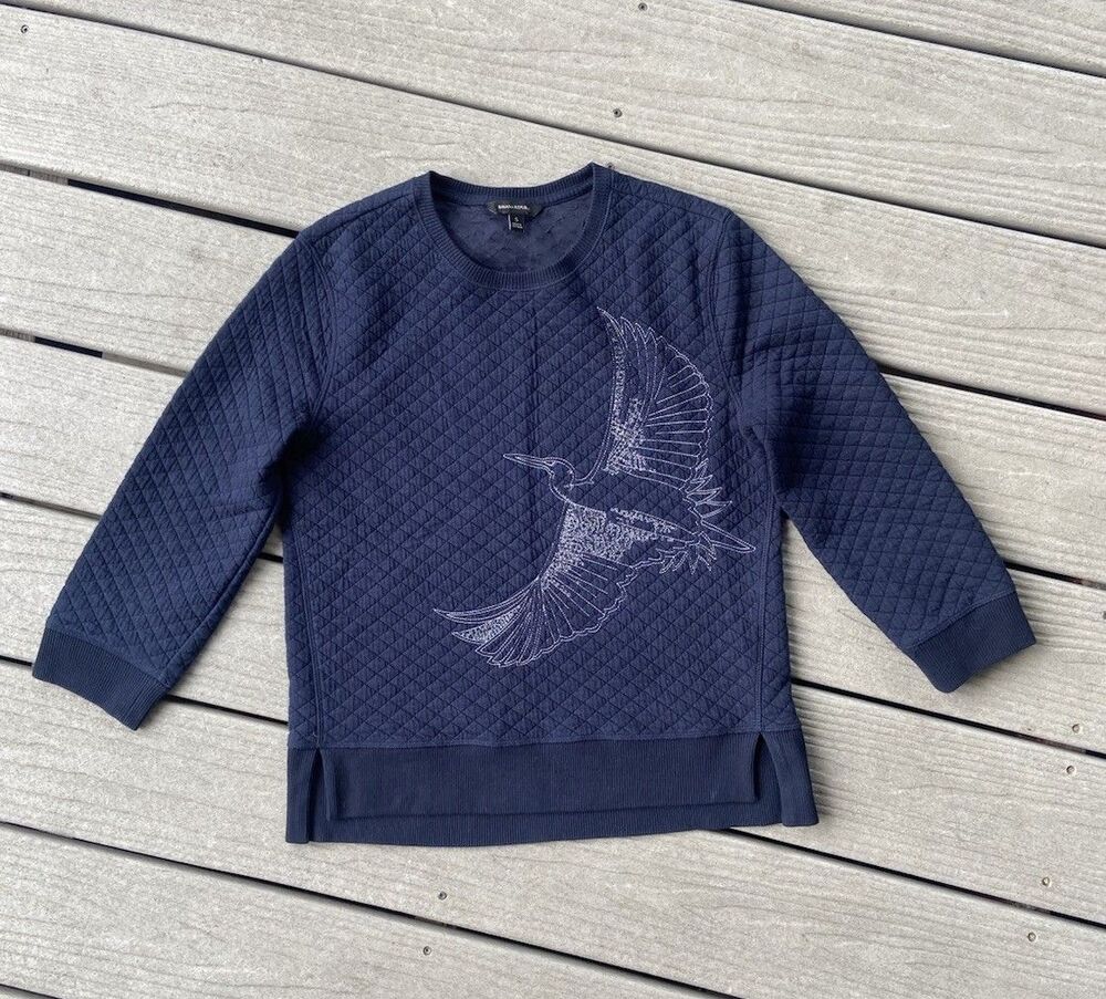 Banana Republic Women’s S Navy Blue Quilted Embroidered Sweatshirt Bird Pullover